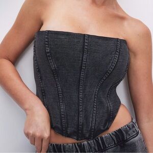 NWT Good American Jeanius Terry Corset 2XL Black Strapless Boned Washed Top